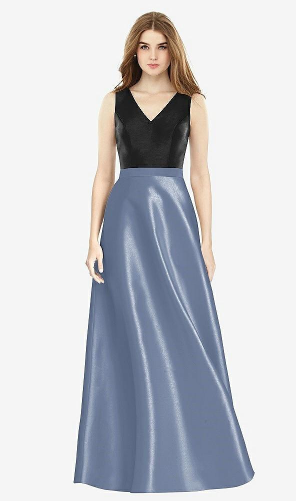 sleeveless a-line satin dress with pockets