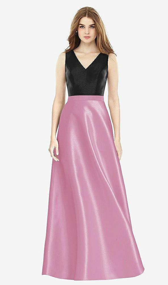 sleeveless a-line satin dress with pockets