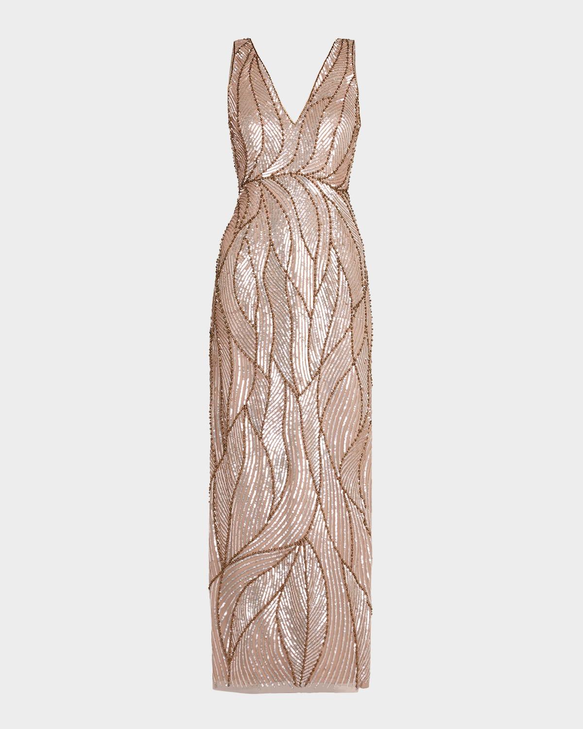 sleeveless bead & sequin column gown