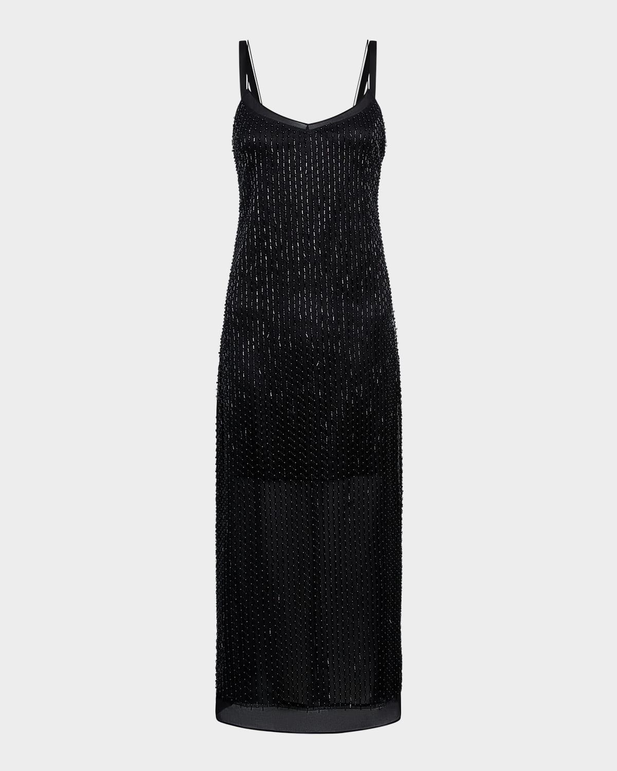 sleeveless beaded midi slip dress