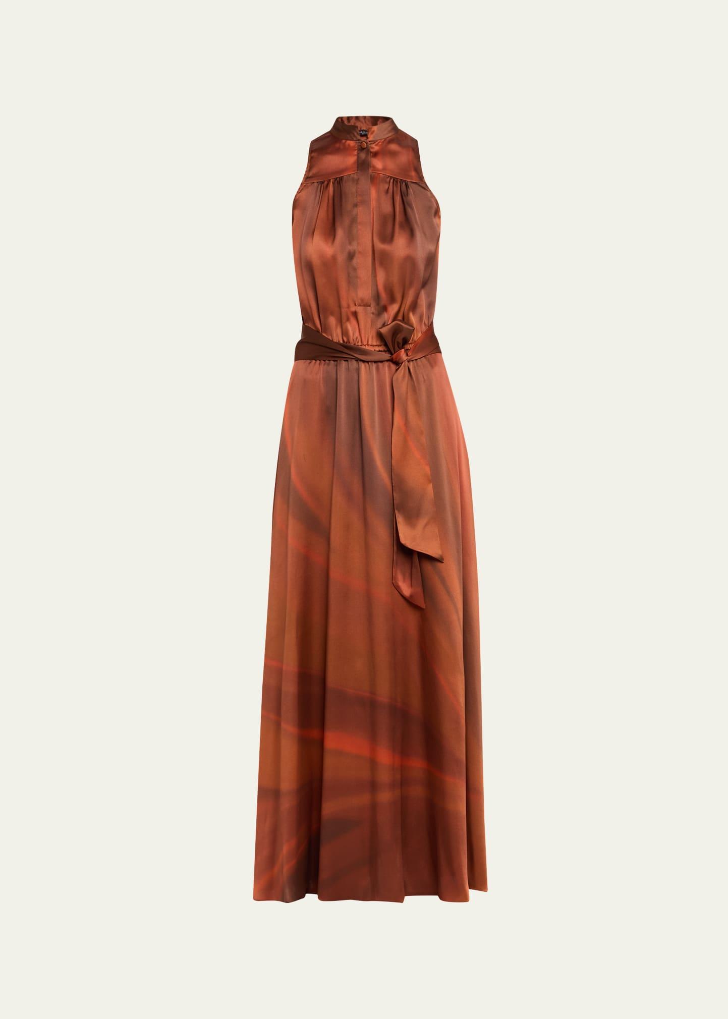 sleeveless belted silk maxi dress