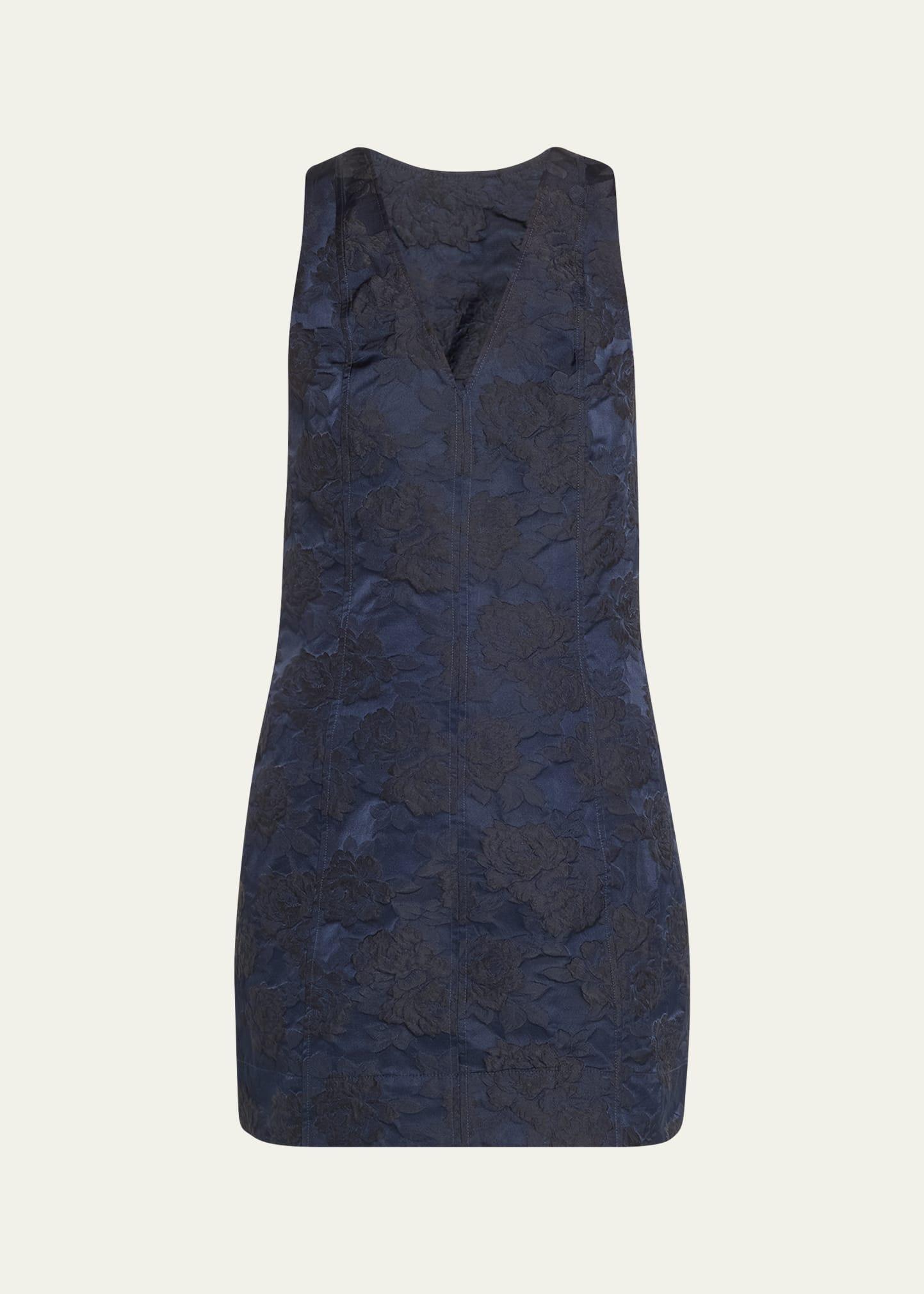 sleeveless botanical jacquard mini dress