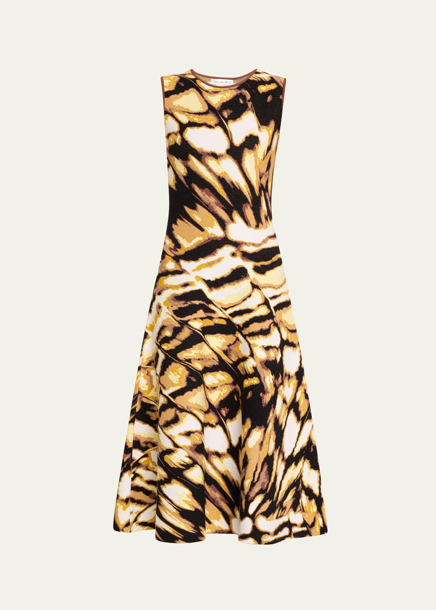 sleeveless butterfly jacquard knit midi dress