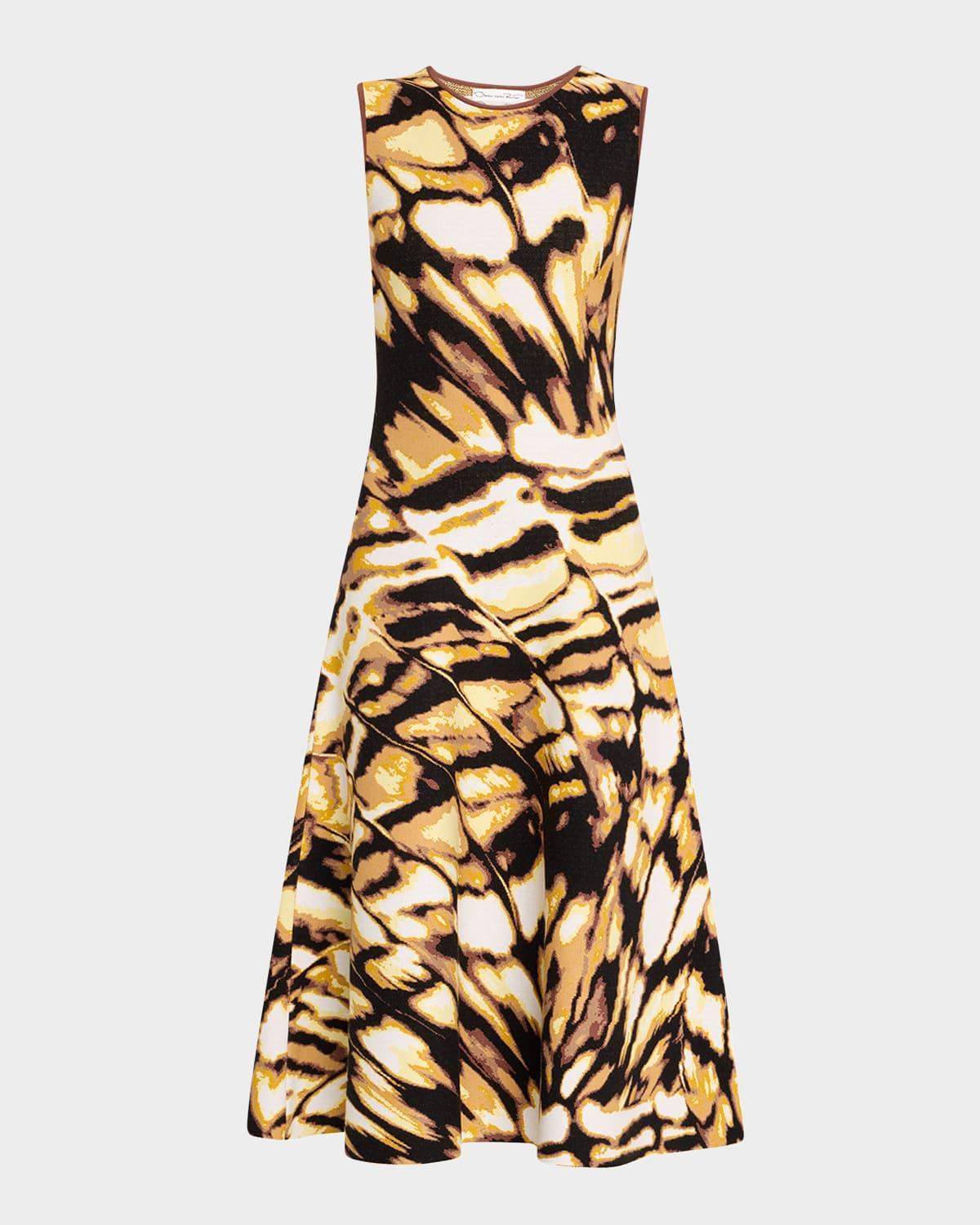 sleeveless butterfly jacquard knit midi dress