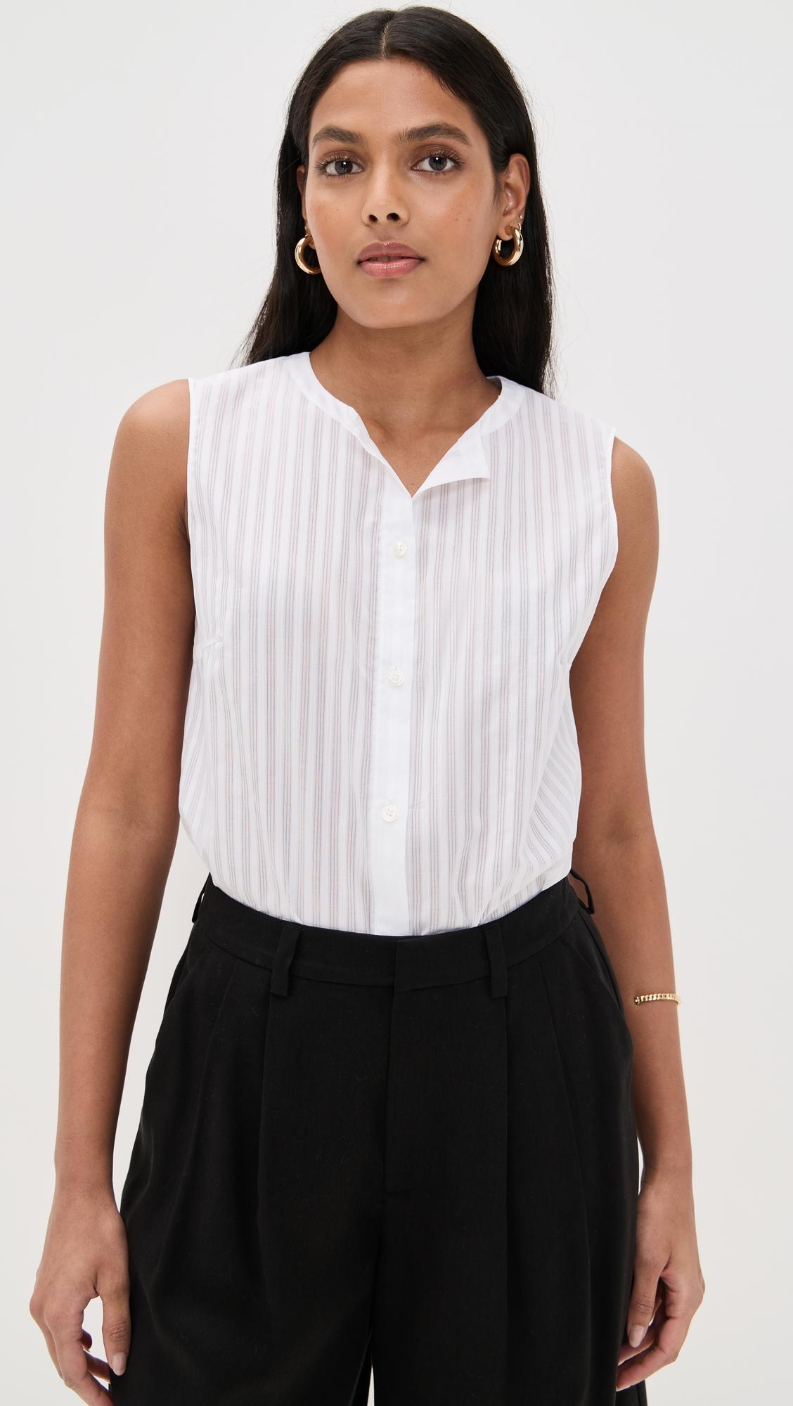 sleeveless button down shell