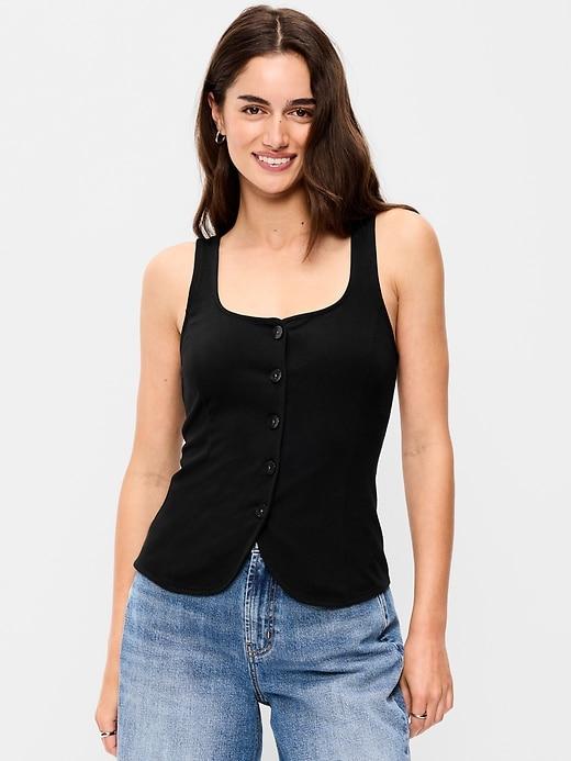sleeveless button-down top
