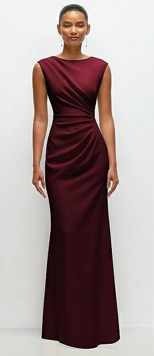 sleeveless cap shoulder crepe maxi dress with trumpet skirt