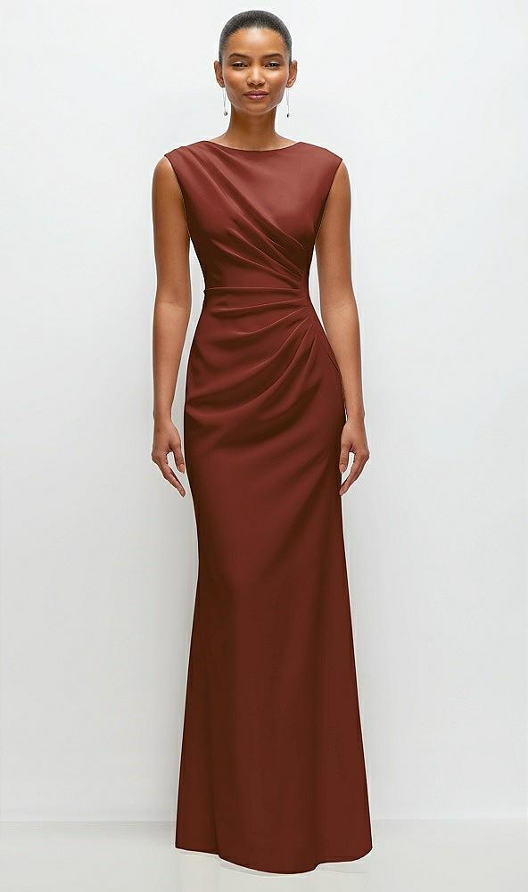sleeveless cap shoulder crepe maxi dress with trumpet skirt