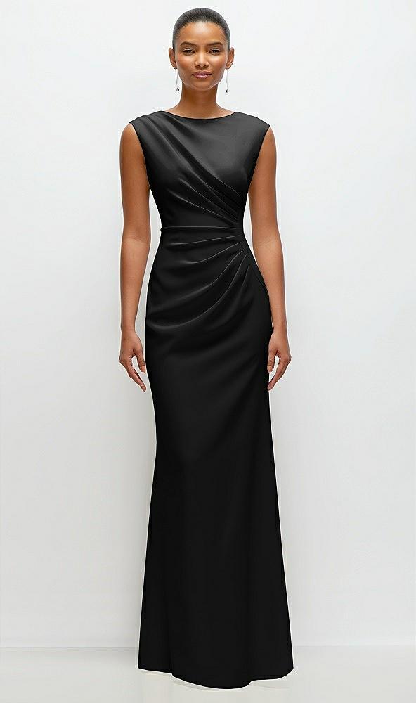 sleeveless cap shoulder crepe maxi dress with trumpet skirt
