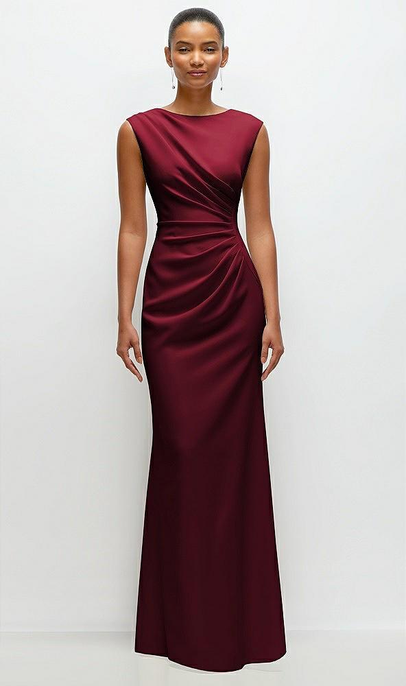 sleeveless cap shoulder crepe maxi dress with trumpet skirt
