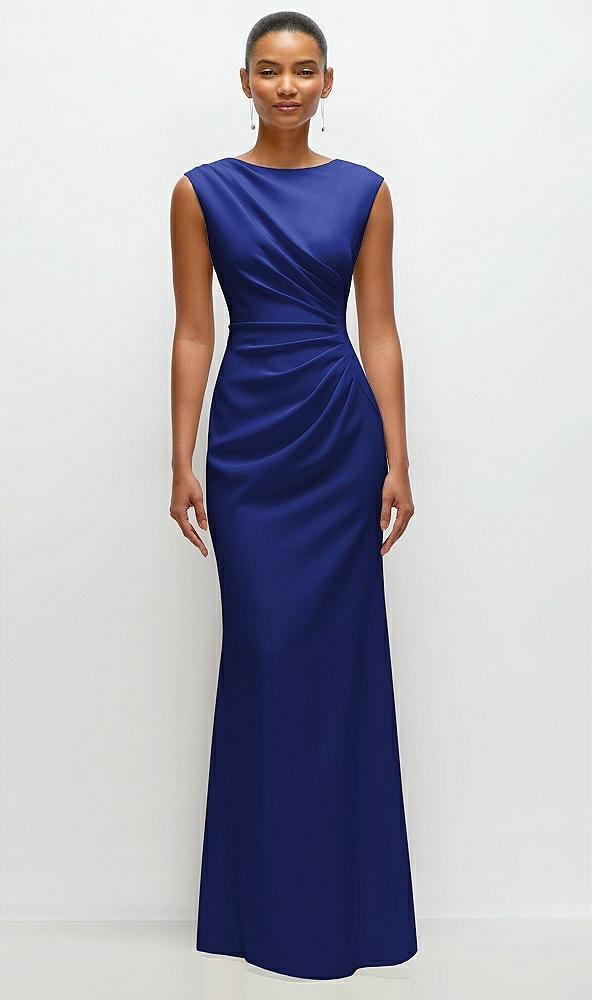 sleeveless cap shoulder crepe maxi dress with trumpet skirt