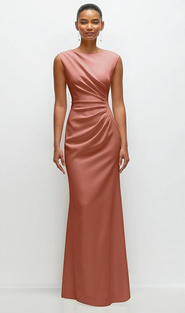 sleeveless cap shoulder crepe maxi dress with trumpet skirt