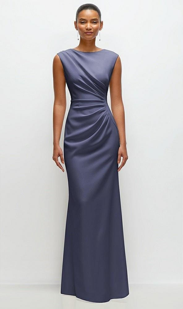 sleeveless cap shoulder crepe maxi dress with trumpet skirt
