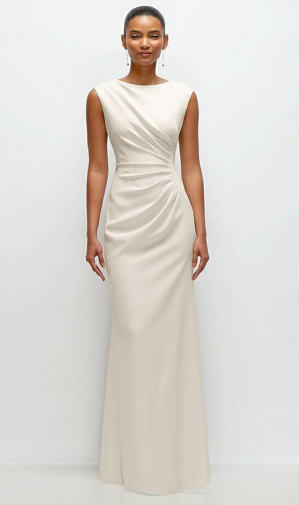 sleeveless cap shoulder crepe maxi dress with trumpet skirt
