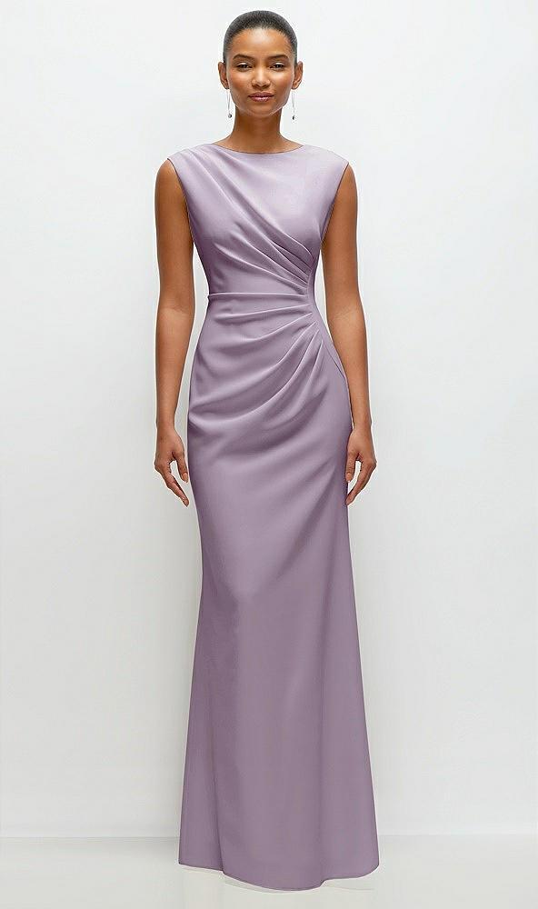 sleeveless cap shoulder crepe maxi dress with trumpet skirt