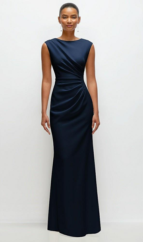 sleeveless cap shoulder crepe maxi dress with trumpet skirt
