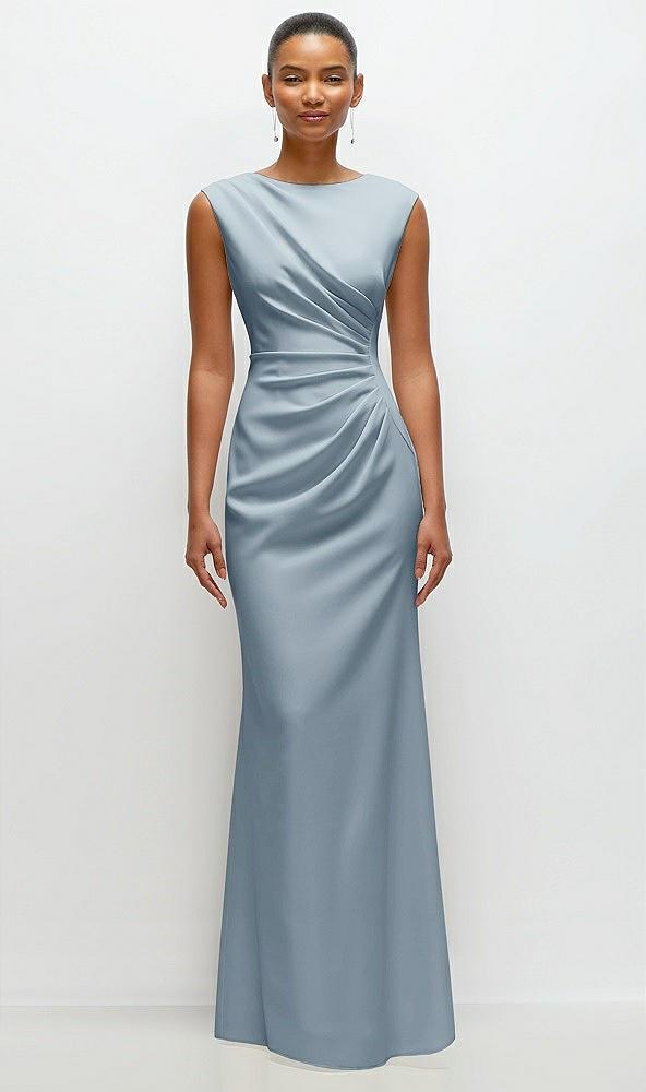 sleeveless cap shoulder crepe maxi dress with trumpet skirt