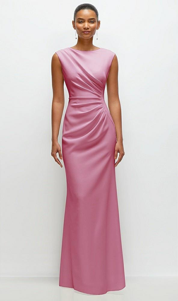 sleeveless cap shoulder crepe maxi dress with trumpet skirt