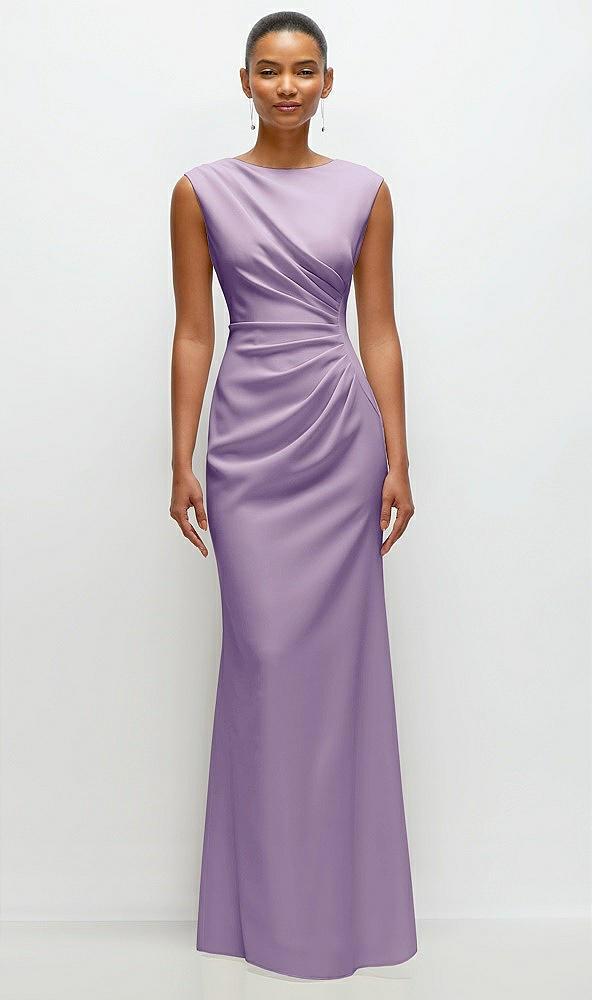sleeveless cap shoulder crepe maxi dress with trumpet skirt
