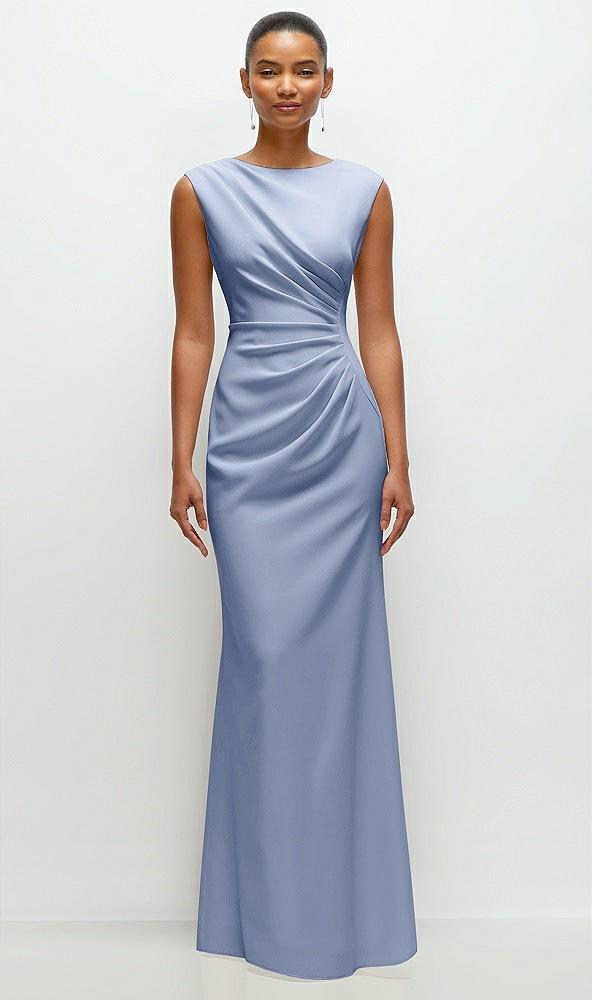 sleeveless cap shoulder crepe maxi dress with trumpet skirt