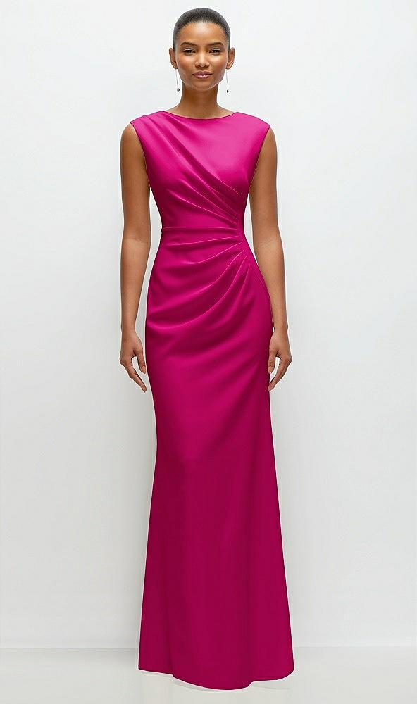 sleeveless cap shoulder crepe maxi dress with trumpet skirt