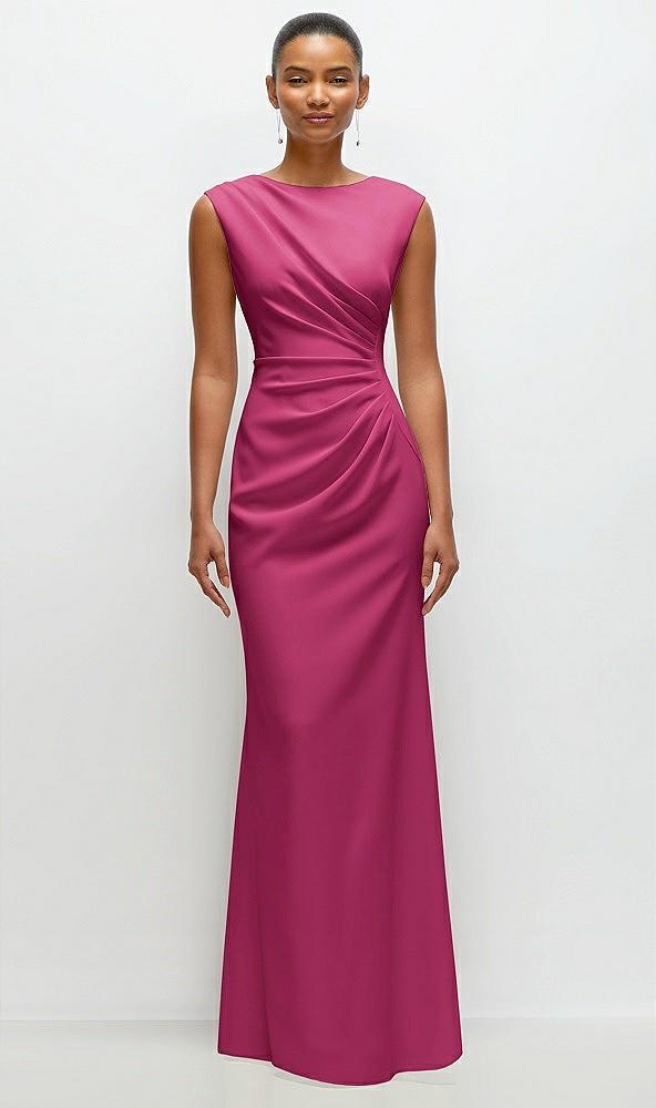 sleeveless cap shoulder crepe maxi dress with trumpet skirt