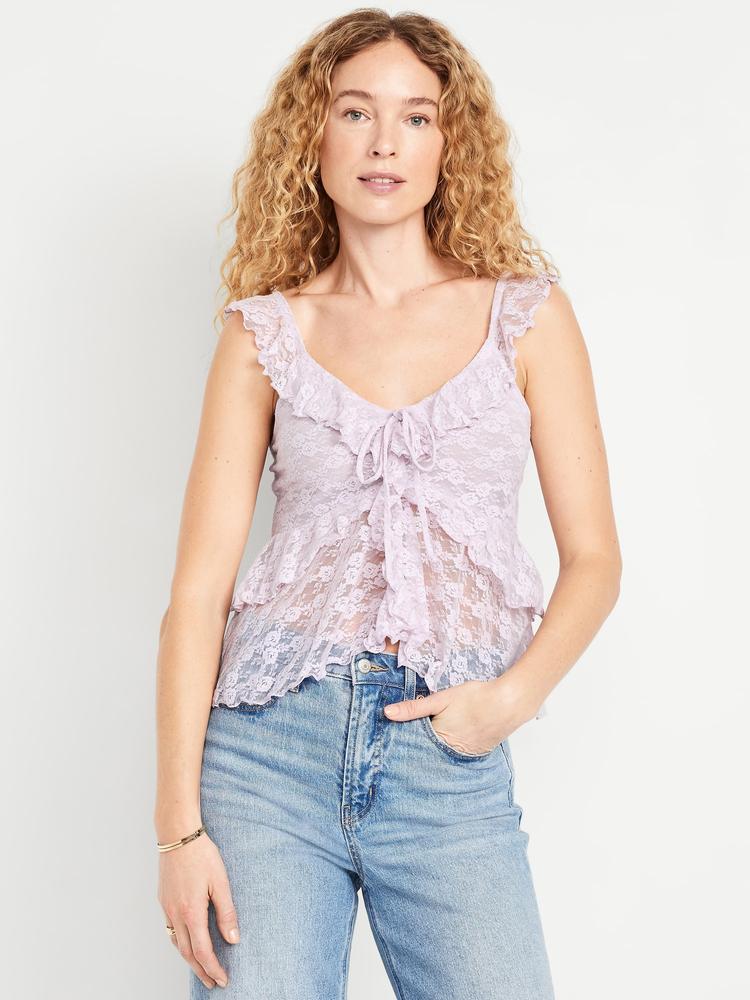 sleeveless cascading ruffle top