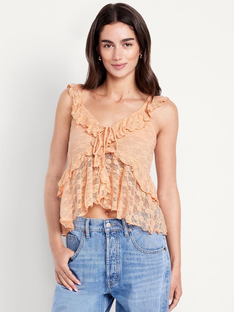 sleeveless cascading ruffle top