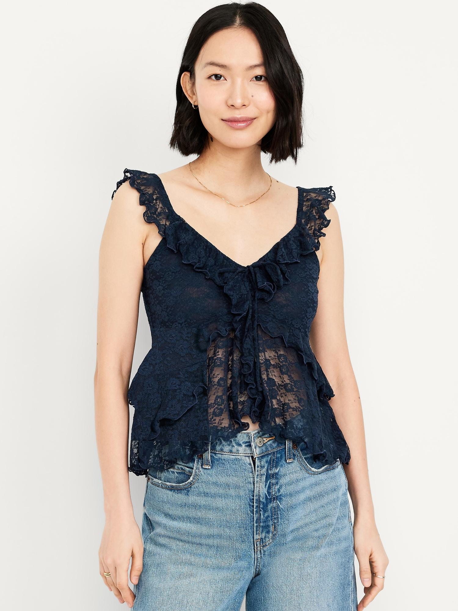 sleeveless cascading ruffle top