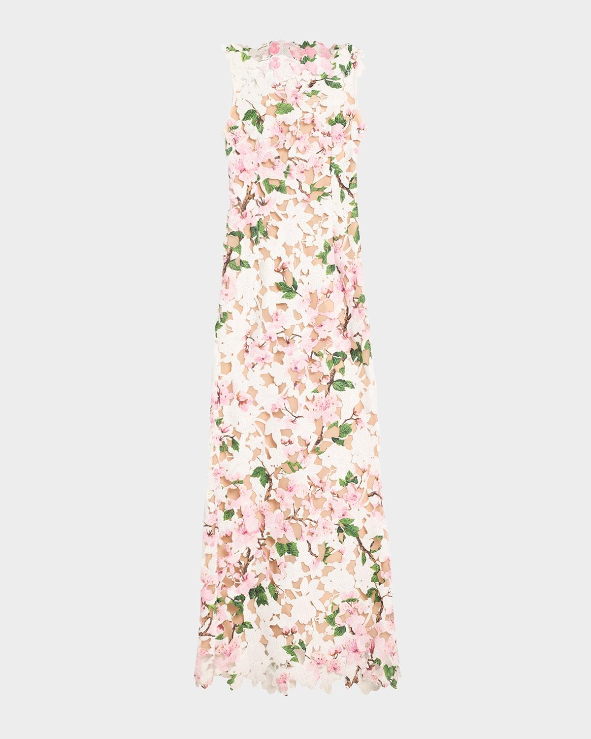 sleeveless cherry blossom guipure gown