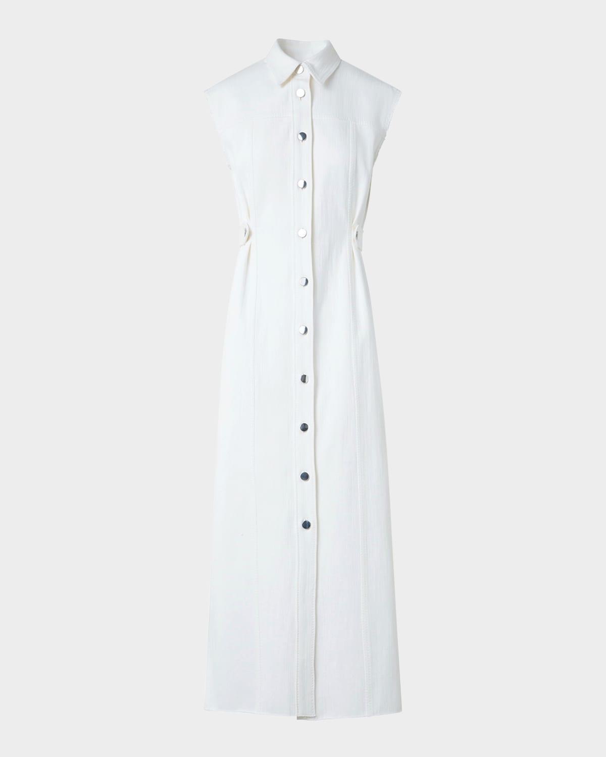 sleeveless cotton-stretch denim midi shirtdress