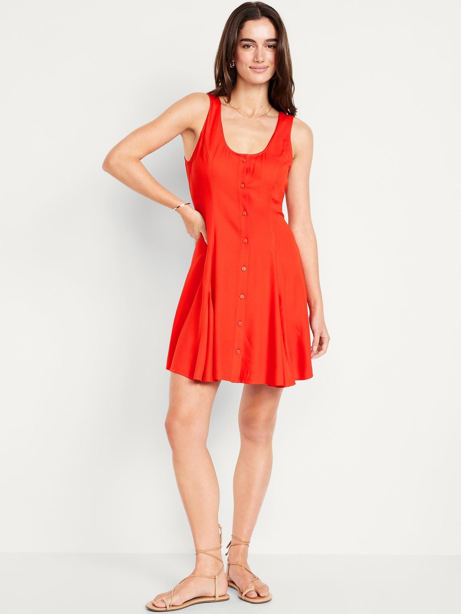 sleeveless crepe button-front mini dress