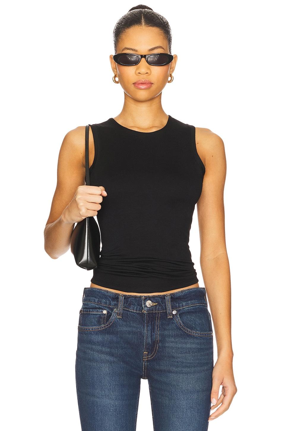 sleeveless crewneck soft jersey top