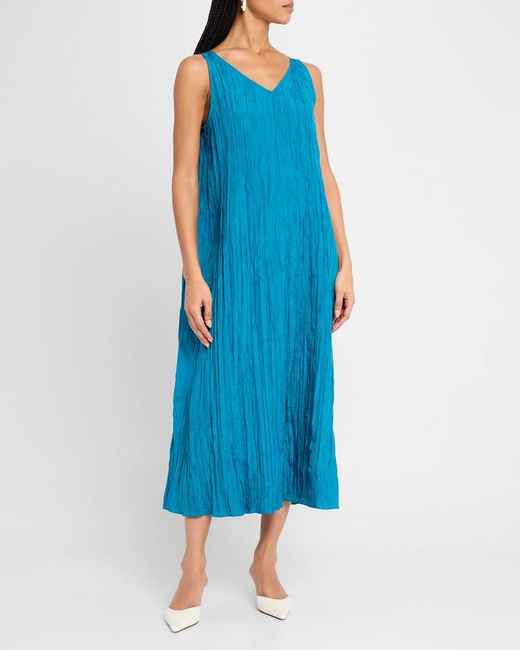 sleeveless crinkled silk midi dress