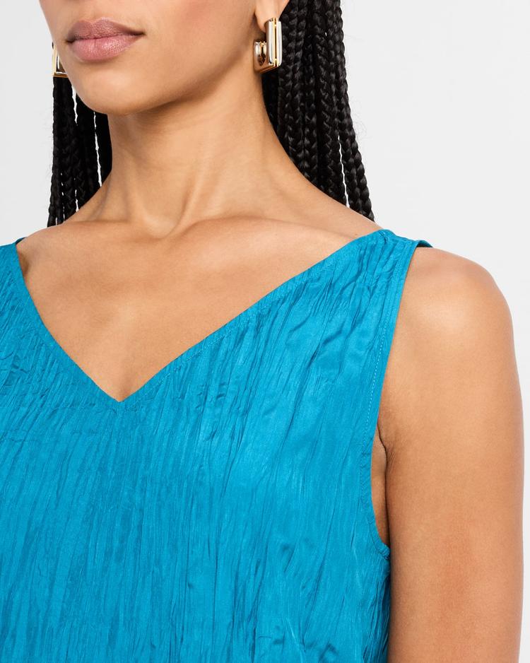 sleeveless crinkled silk midi dress