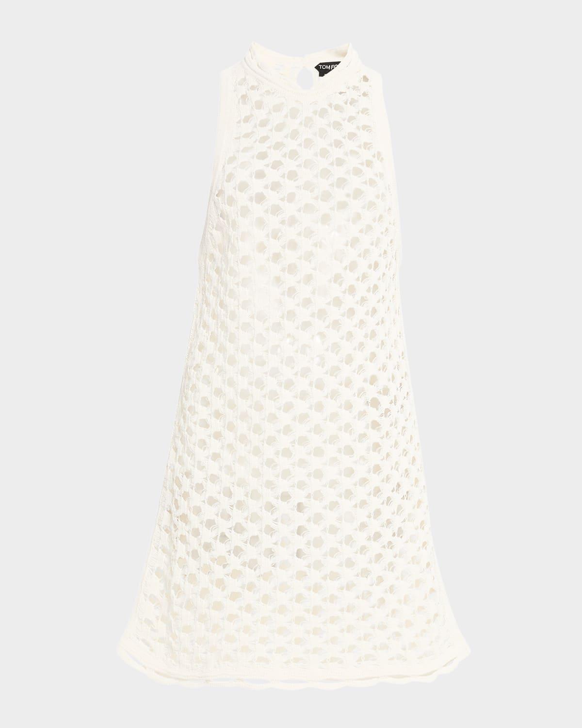 sleeveless crochet knit mini dress