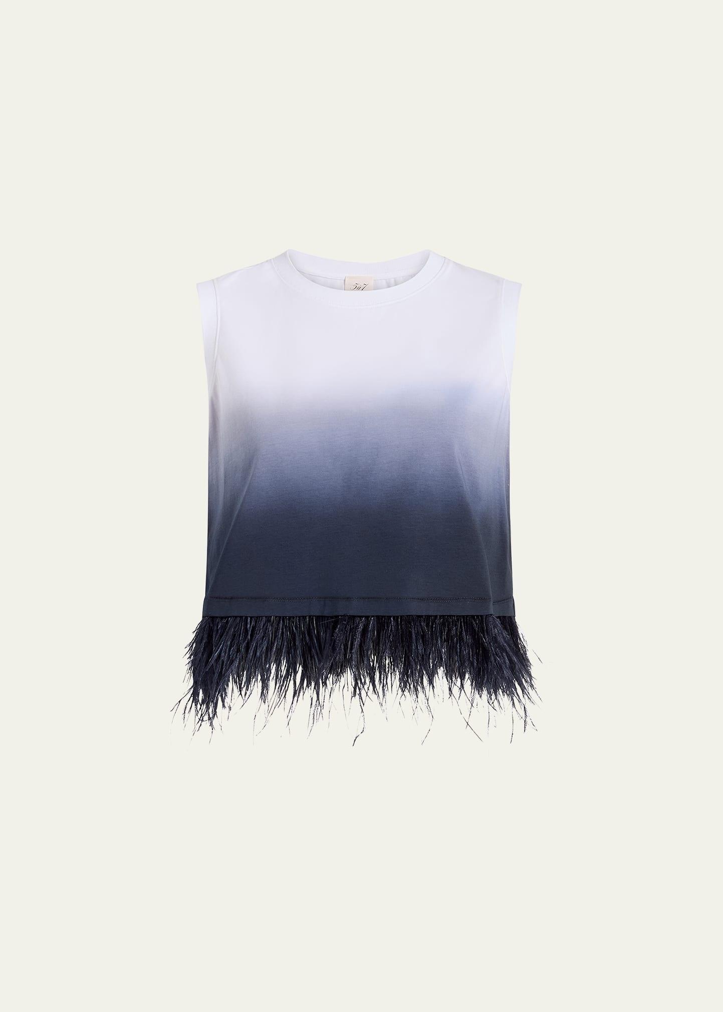 sleeveless cropped feather-trim tee