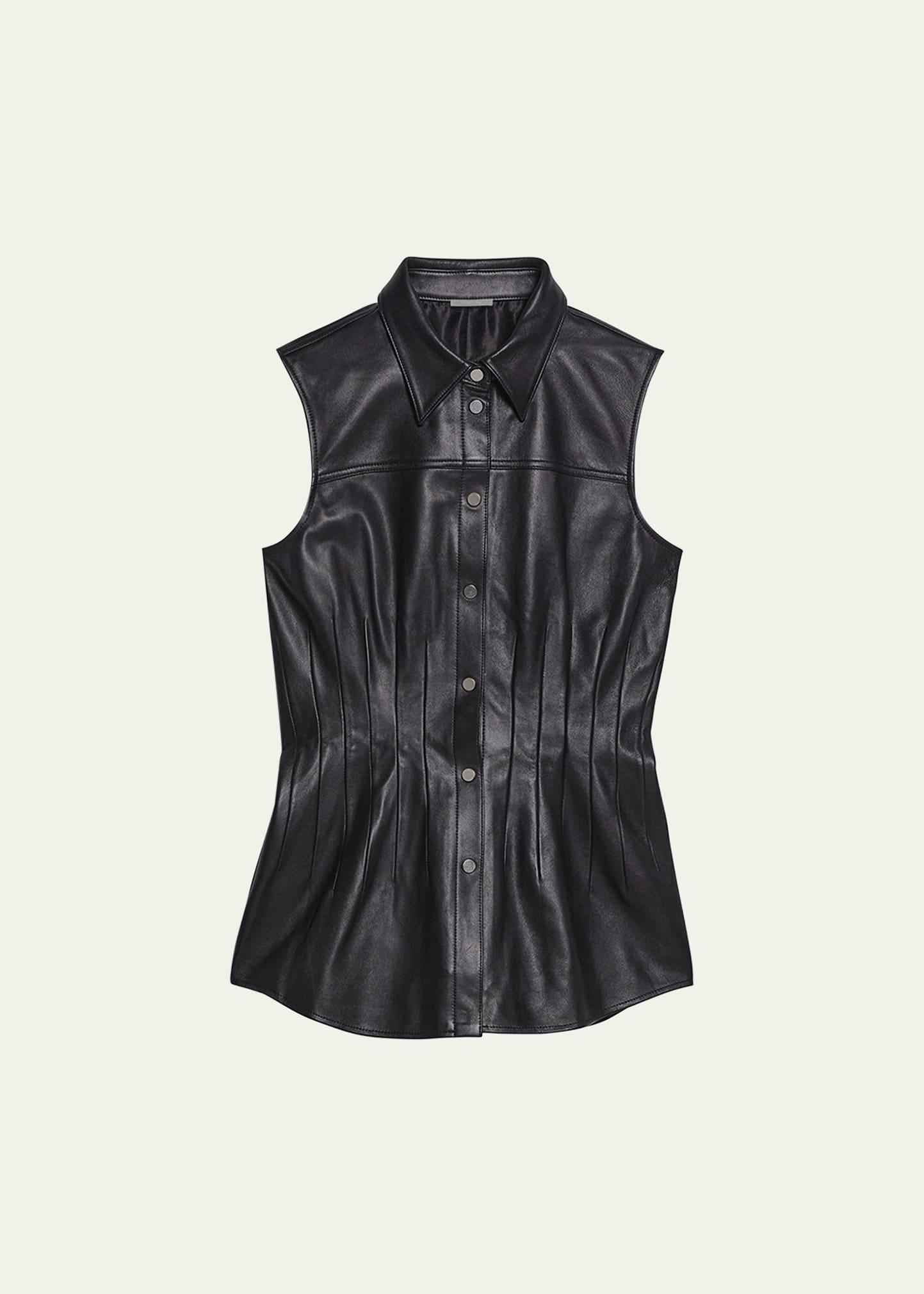 sleeveless darted leather shirt