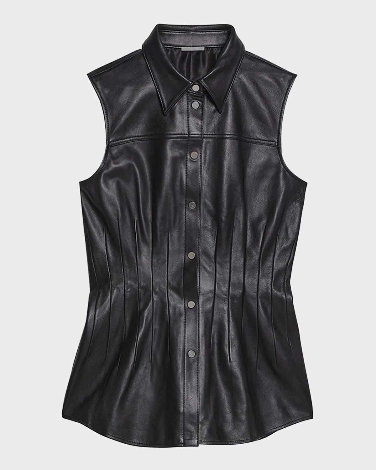 sleeveless darted leather shirt