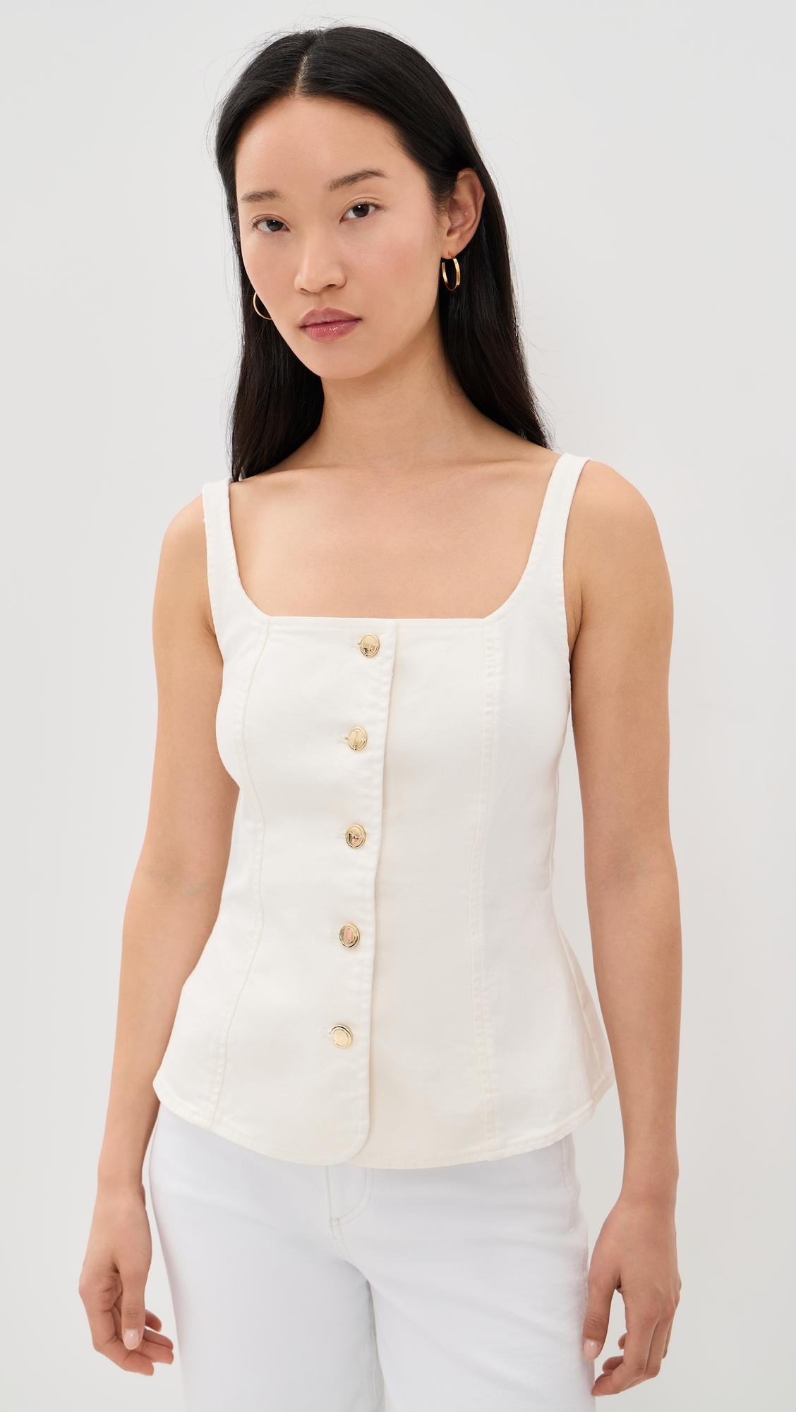 sleeveless denim button front top
