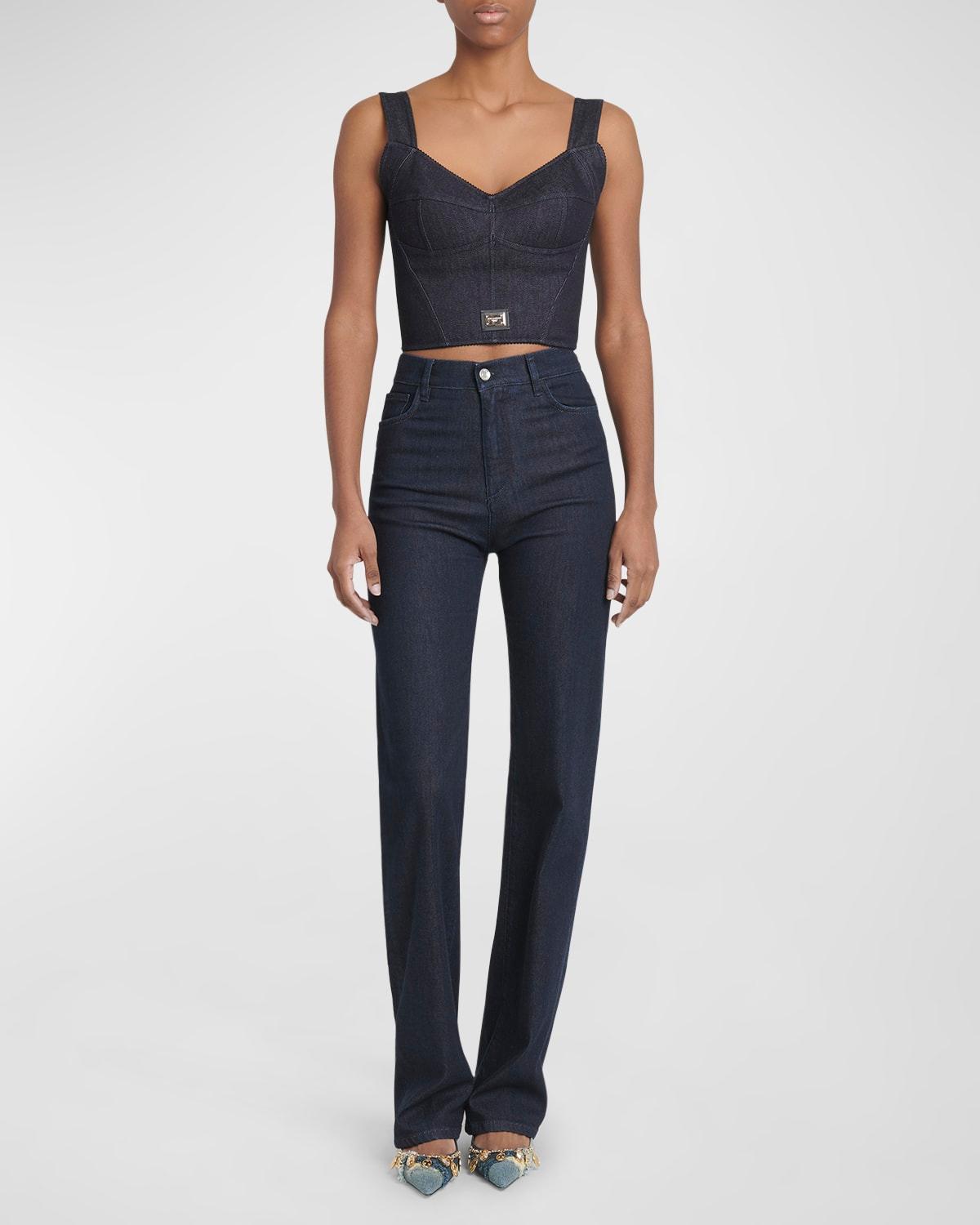 sleeveless denim crop corset top