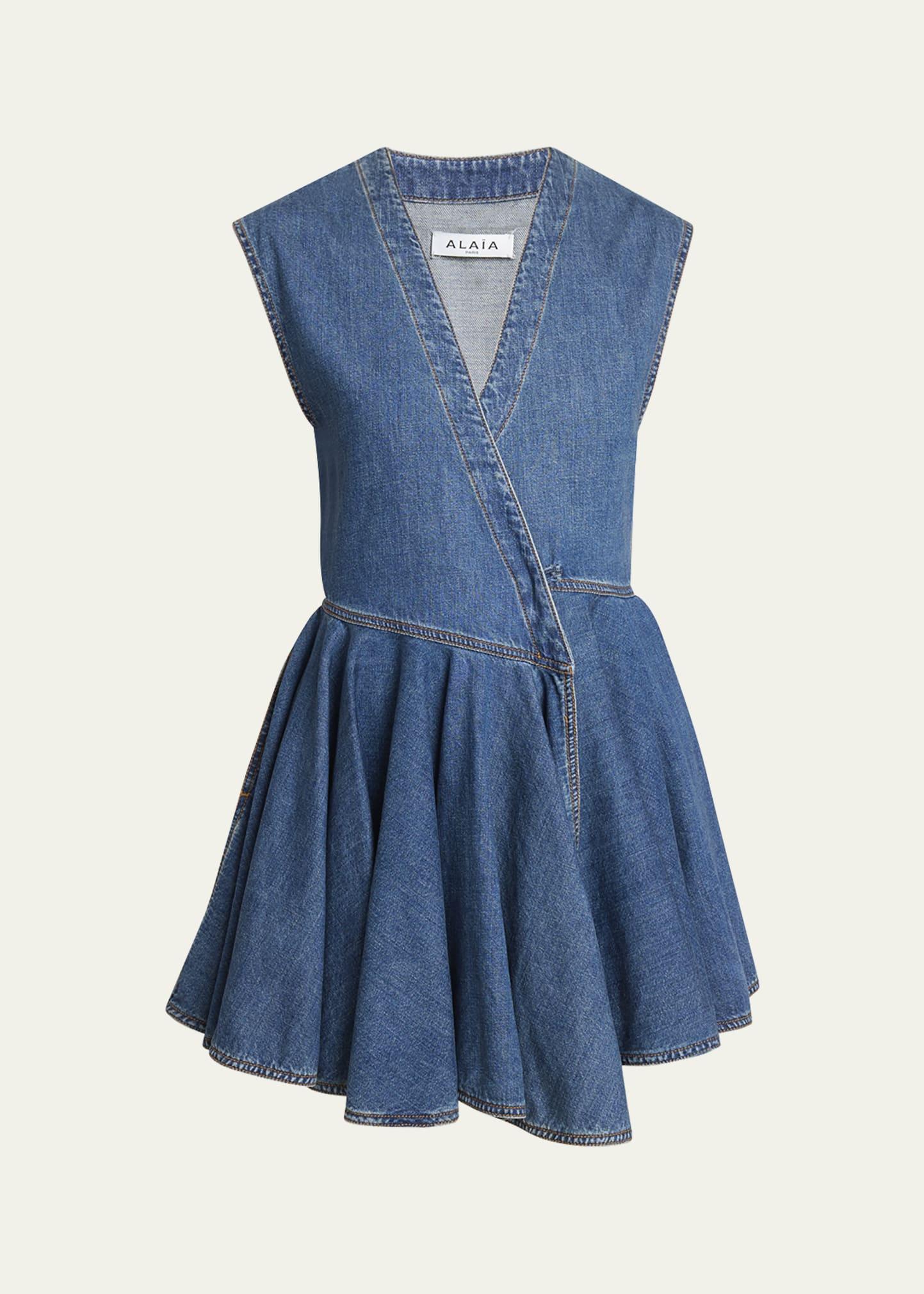 sleeveless denim wrap dress