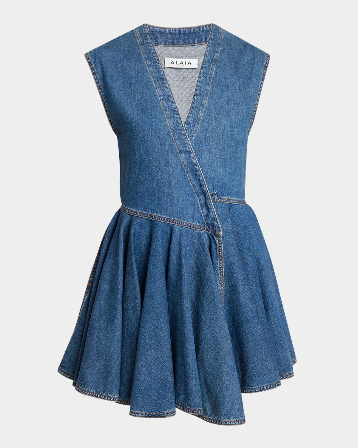 sleeveless denim wrap dress
