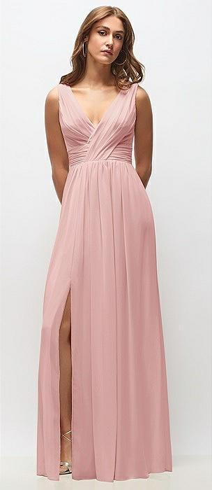 sleeveless draped chiffon maxi dress with front slit