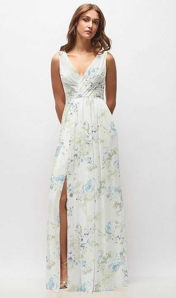 sleeveless draped chiffon maxi dress with front slit