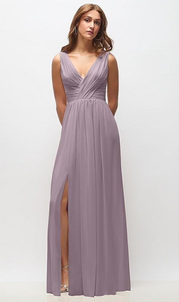 sleeveless draped chiffon maxi dress with front slit
