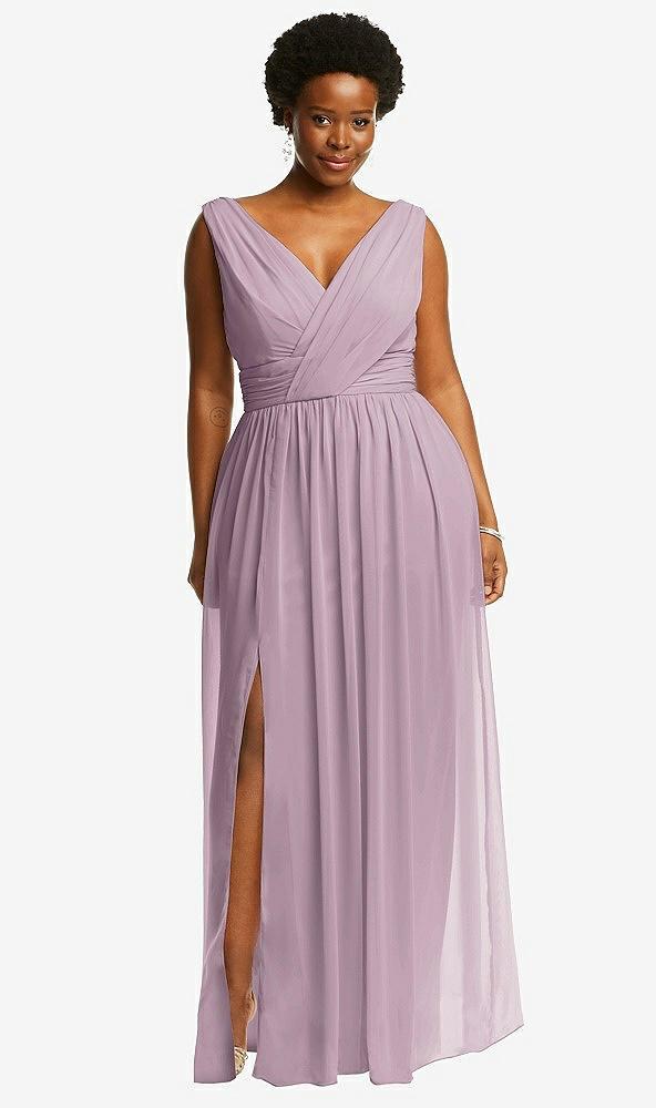 sleeveless draped chiffon maxi dress with front slit