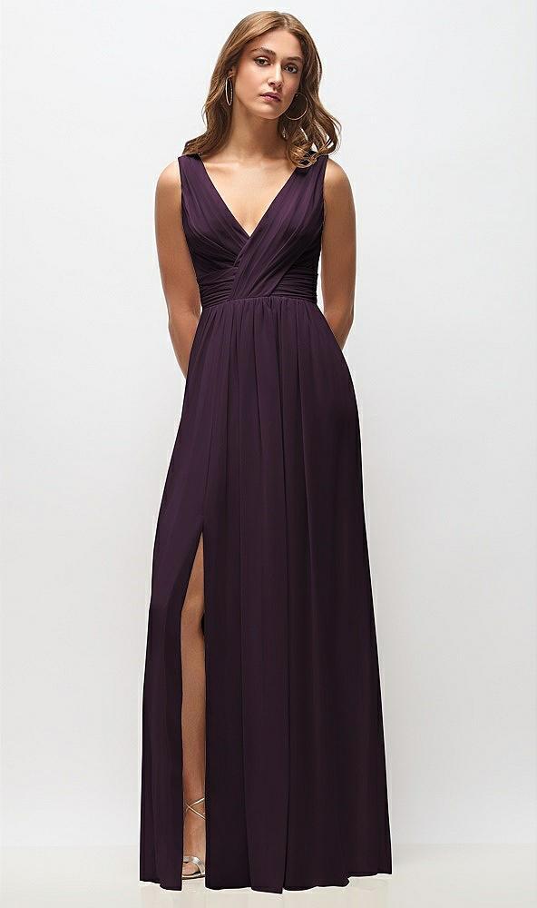 sleeveless draped chiffon maxi dress with front slit