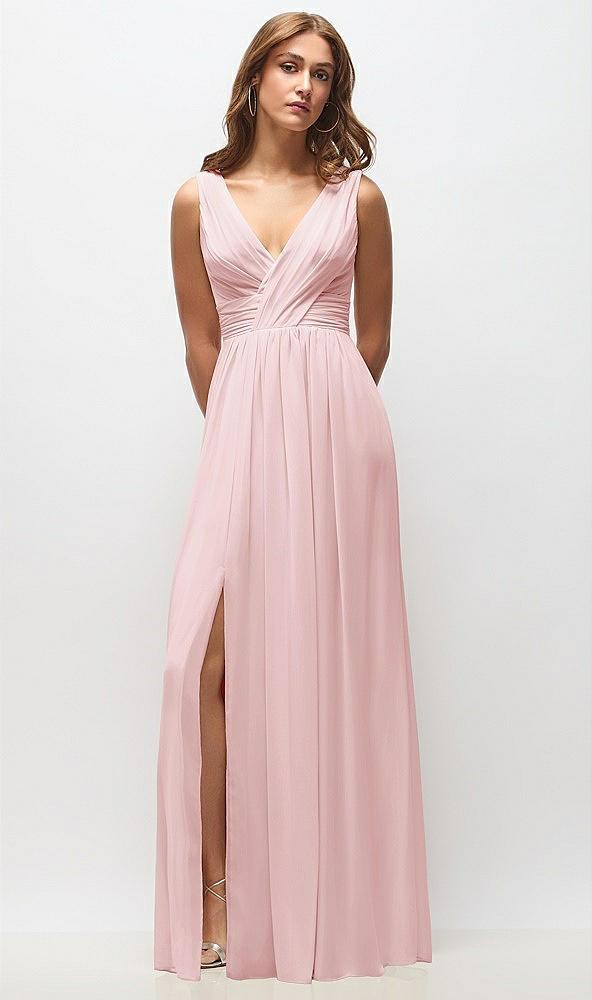 sleeveless draped chiffon maxi dress with front slit