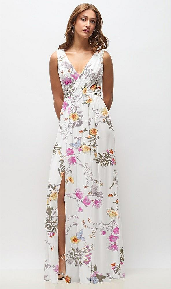 sleeveless draped chiffon maxi dress with front slit